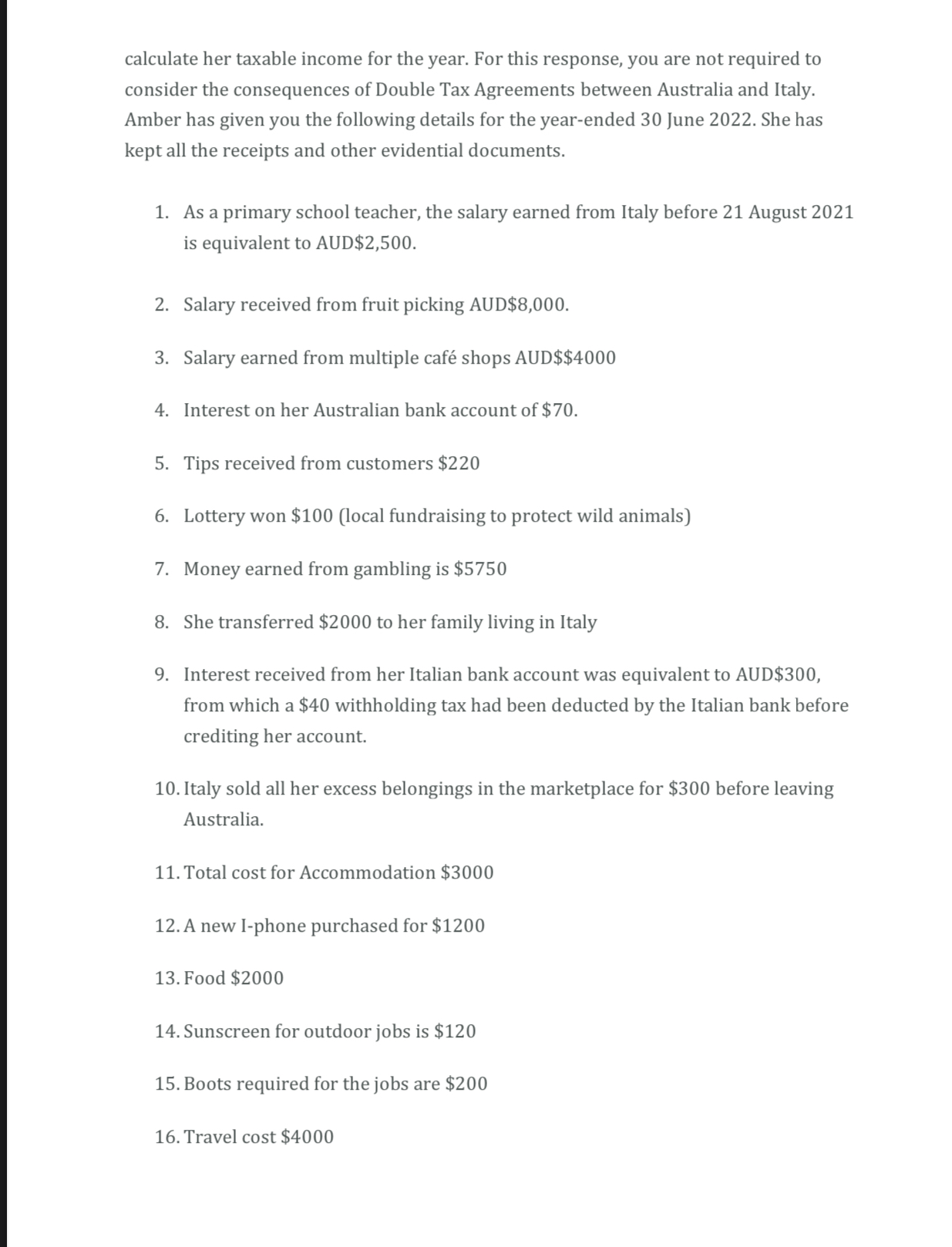 Taxation Law Case Study Amber is a 23-year-old