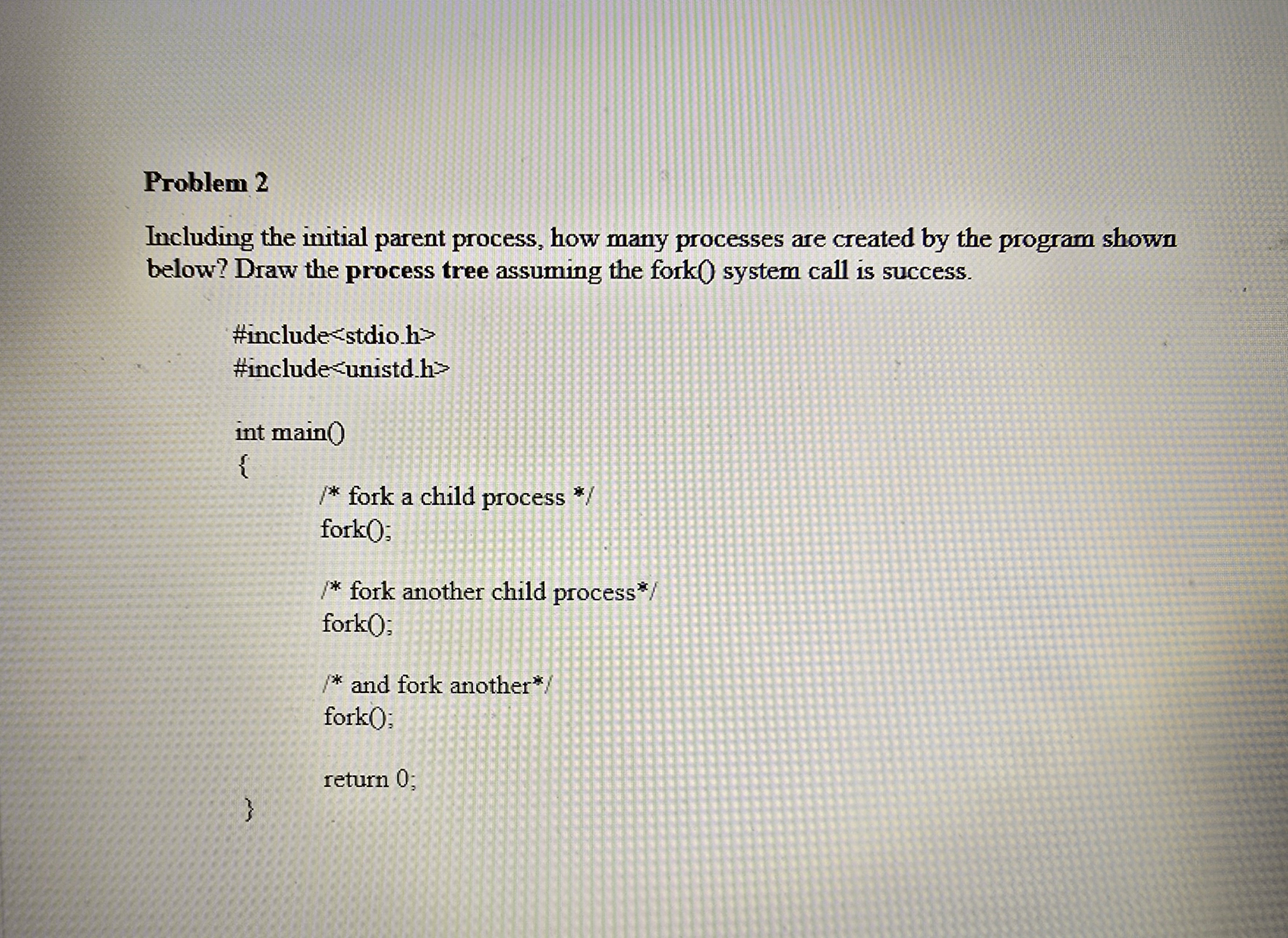 Problem 2 Including the initial parent process,