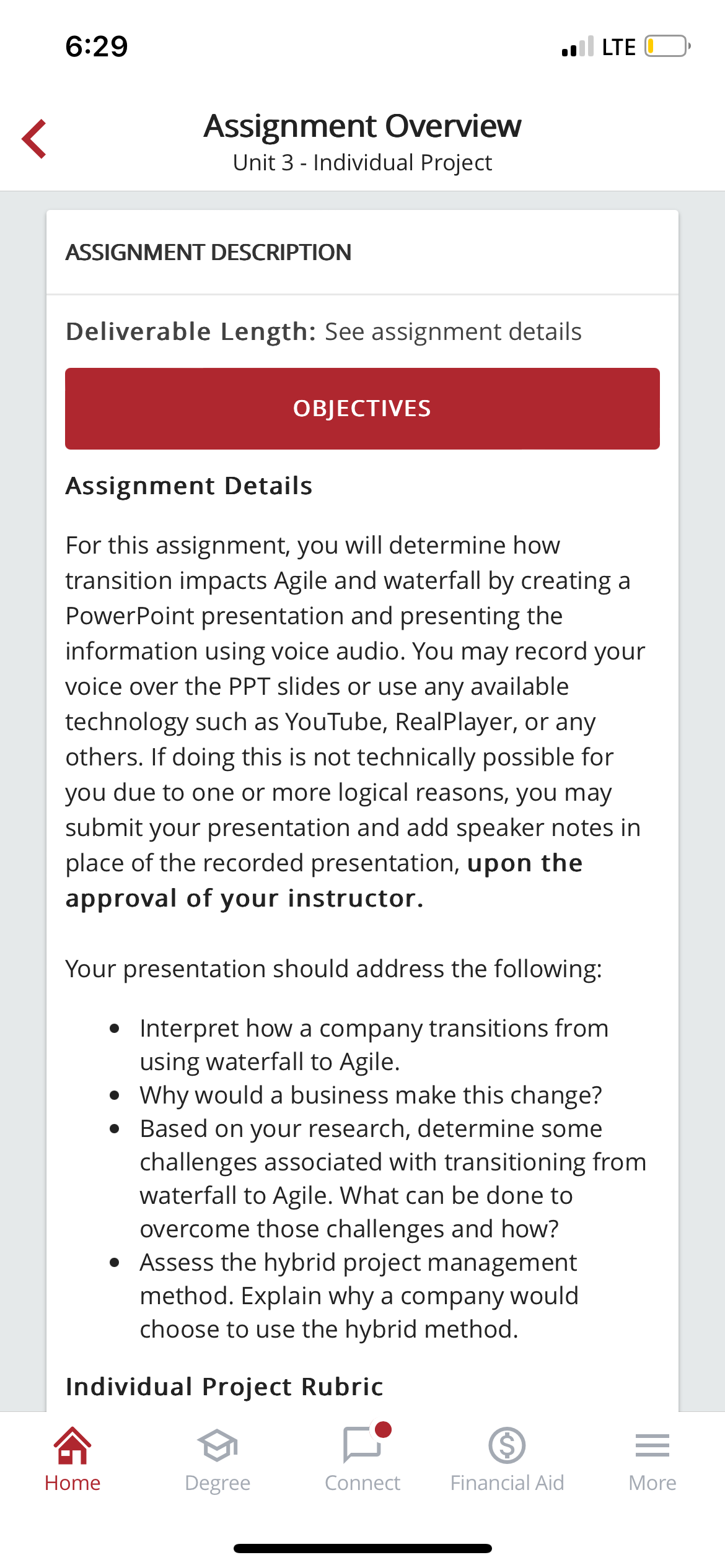 6:29 W LTEC ) < Assignment Overview Unit 3 -
