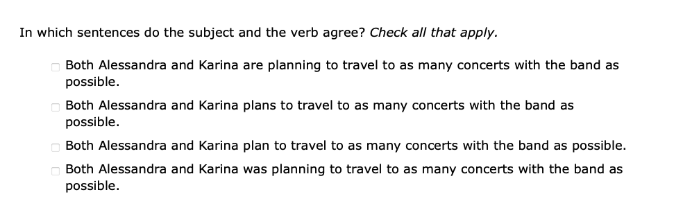 answer In which sentences do the subject and the