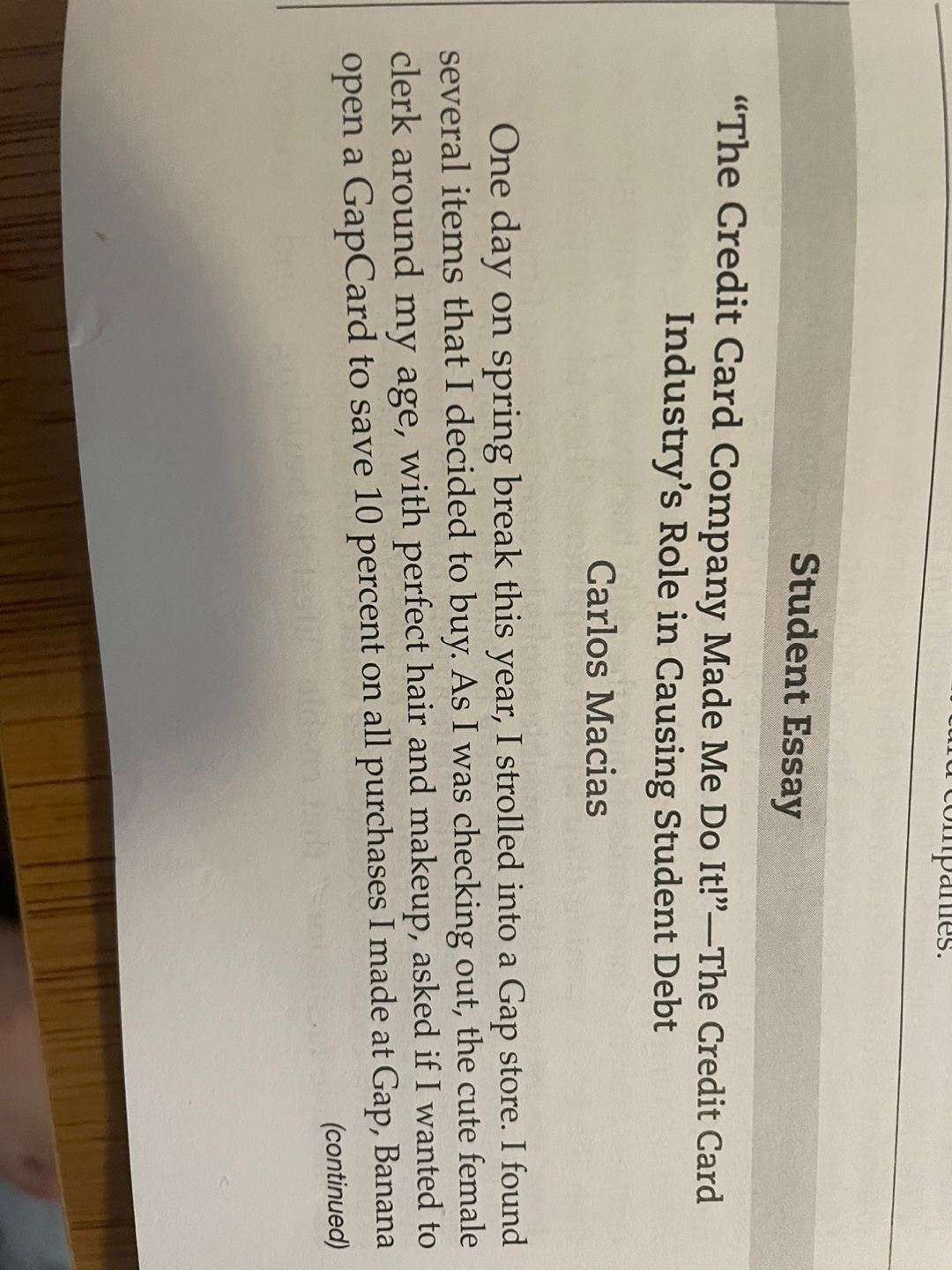 vanlies. Student Essay "The Credit Card Company