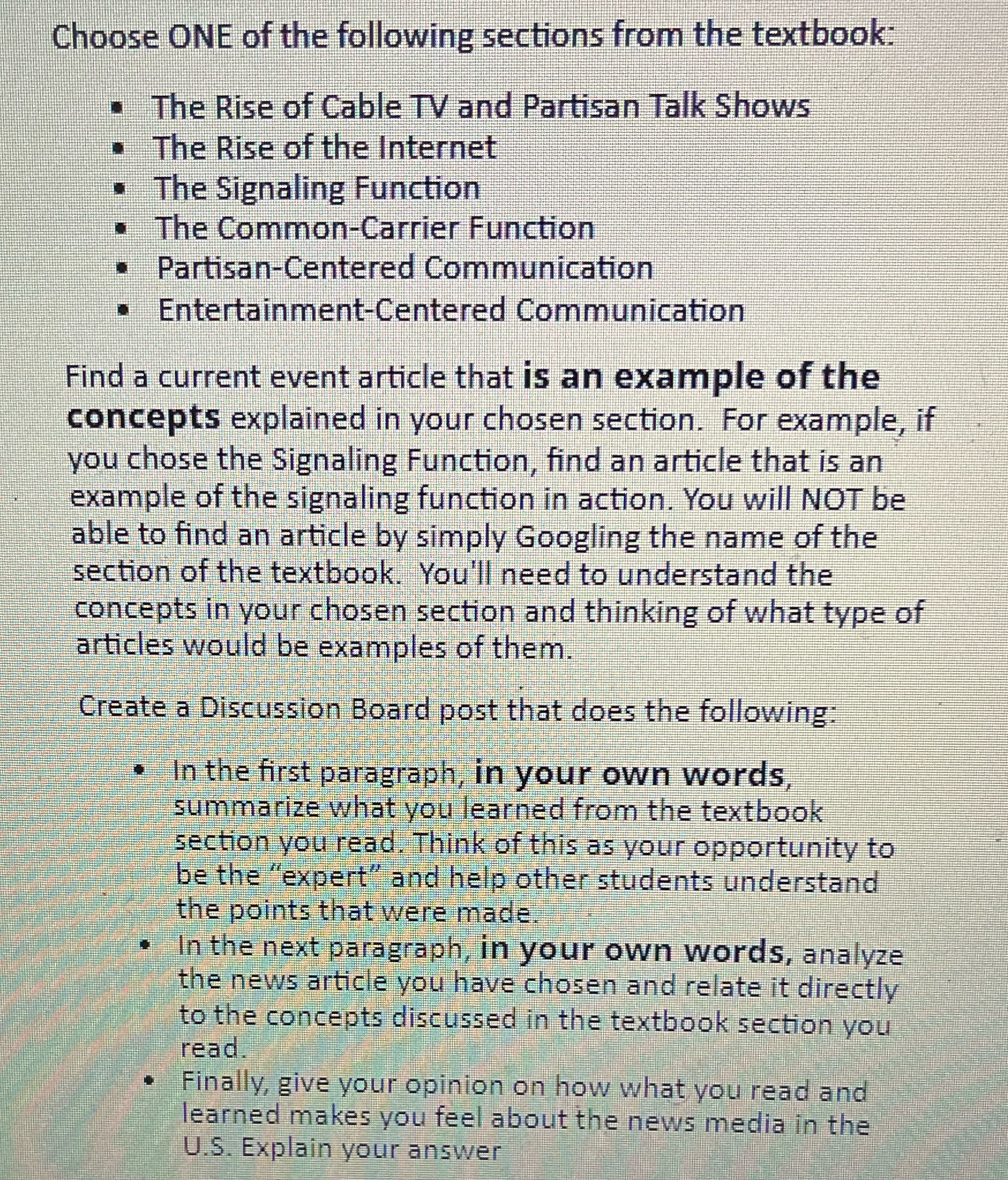 TEXTBOOK:WE THE PEOPLE Choose ONE of the