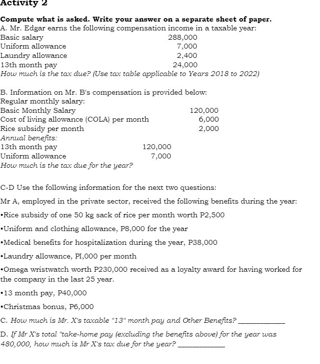 Activity 2 Compute what is asked. Write your