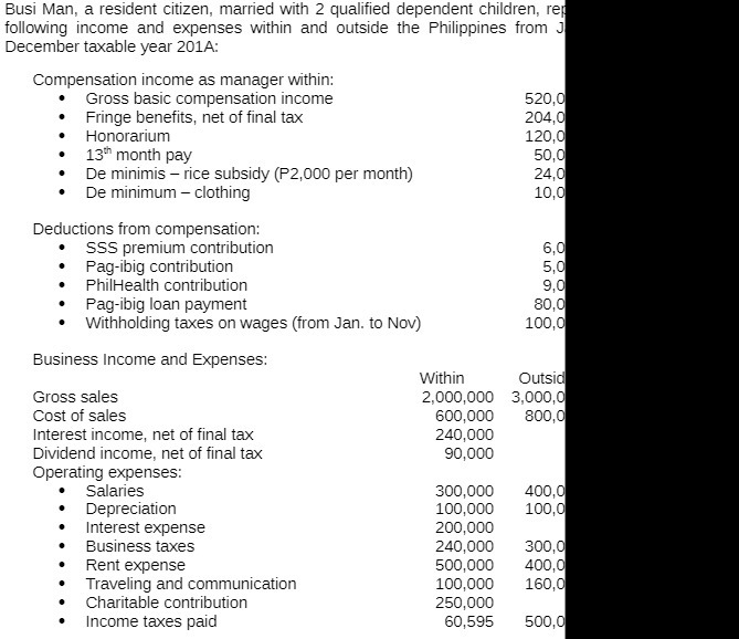 Busi Man, a resident citizen, married with 2