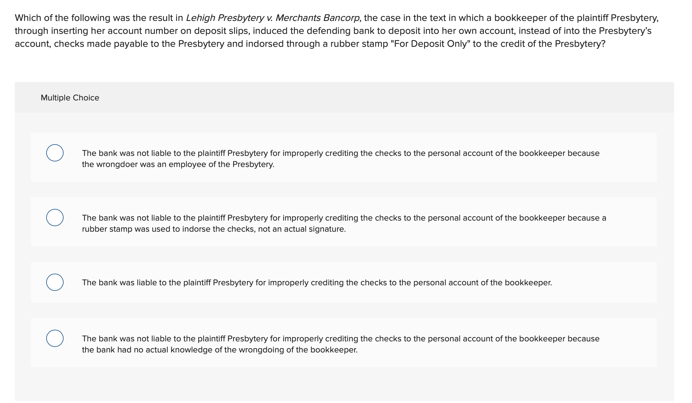 Which of the following was the result in Lehigh