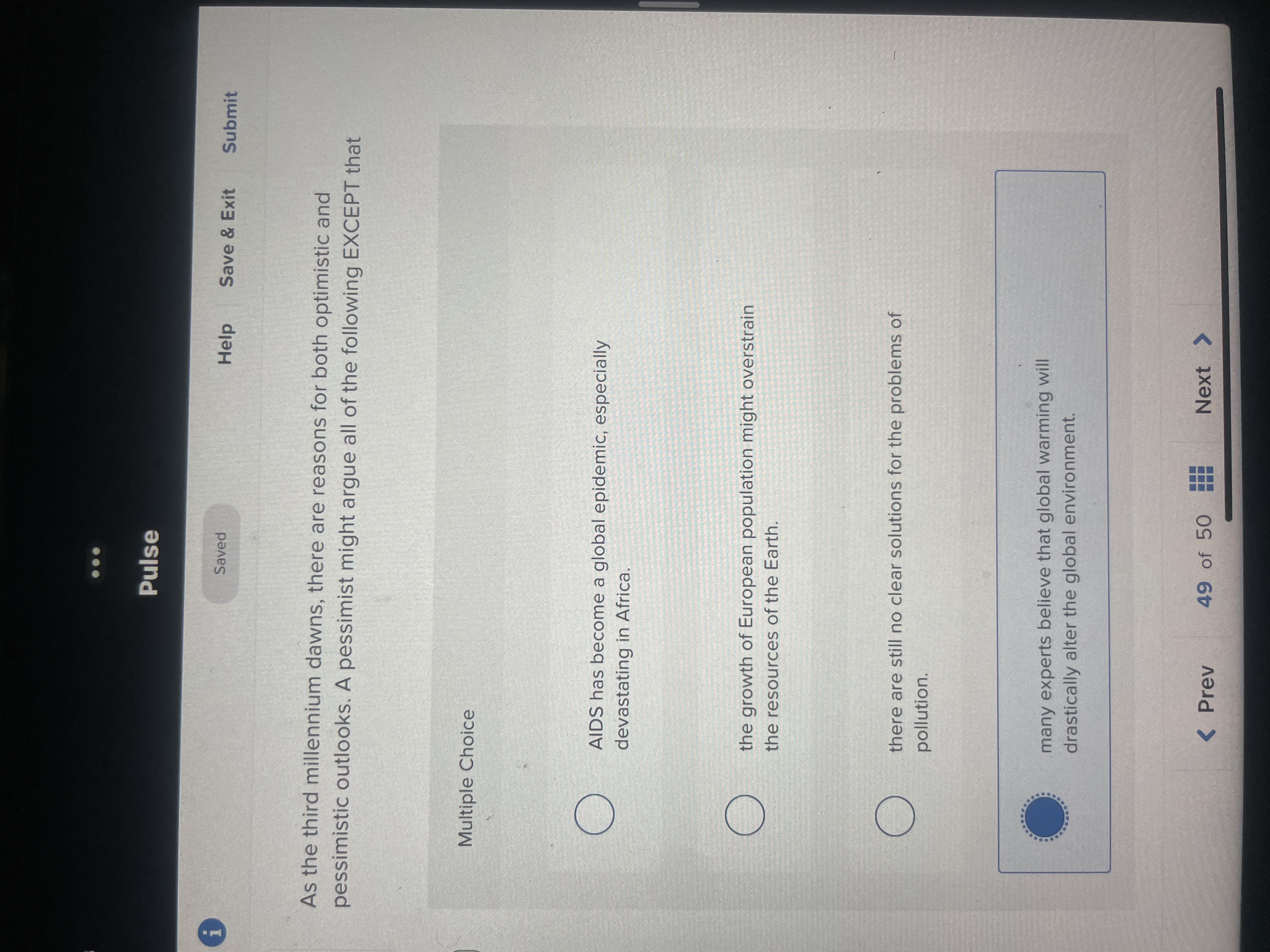 What is the answer . . Pulse 1 Saved Help Save &