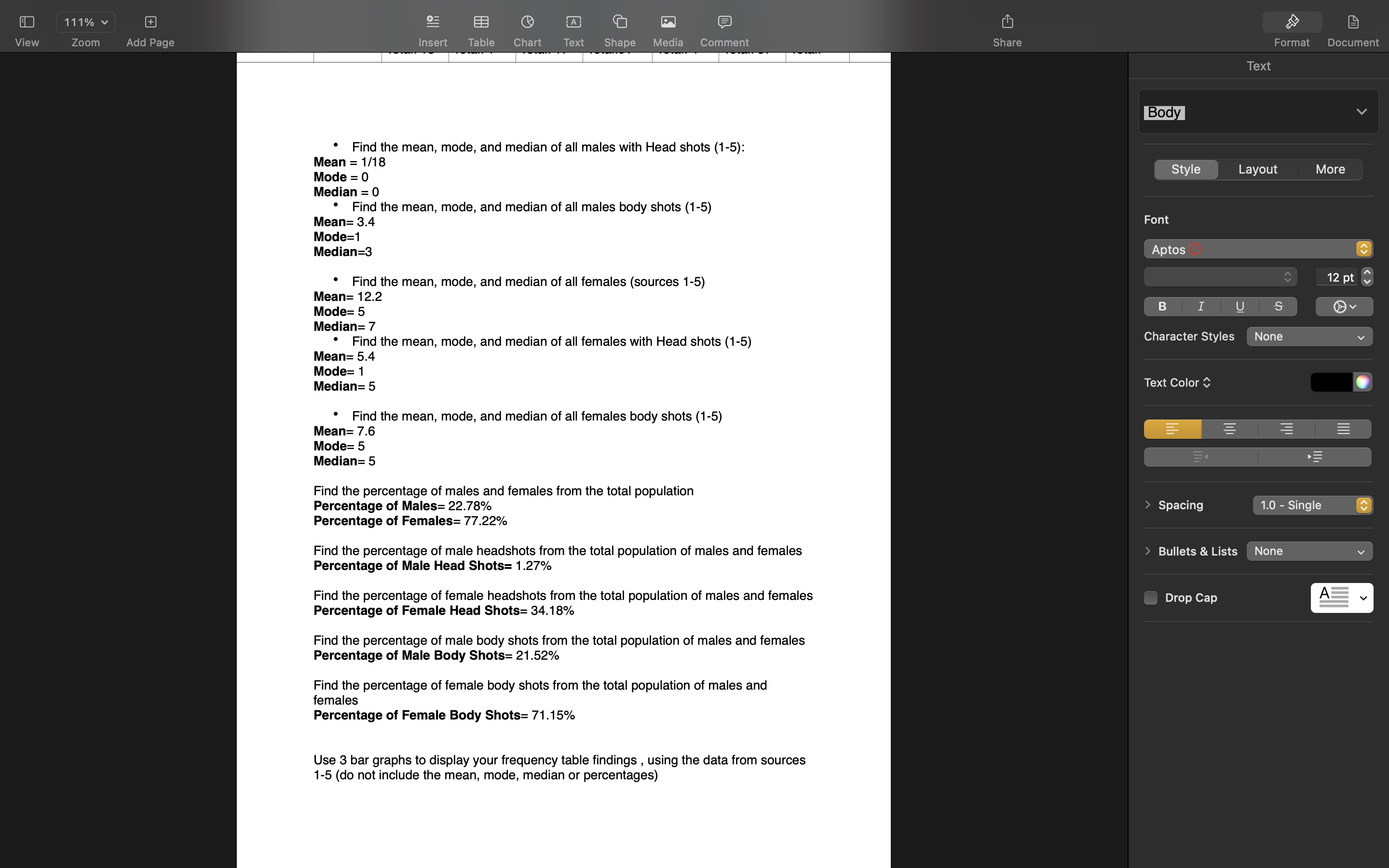 This is the information I collected 111% v + A