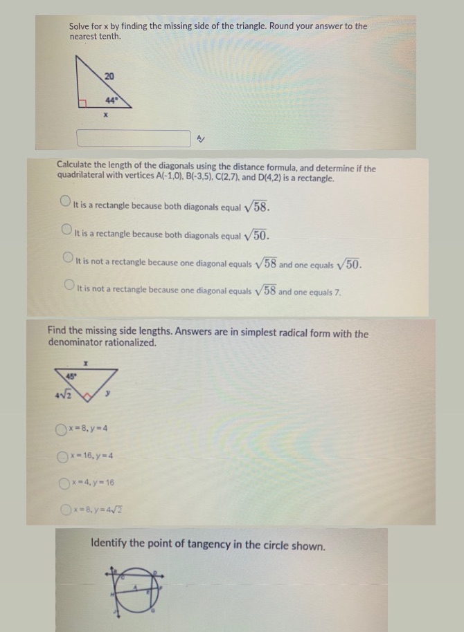 Solve for x by finding the missing side of the