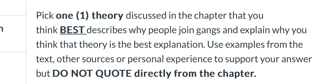 Pick one (1) theory discussed in the chapter that