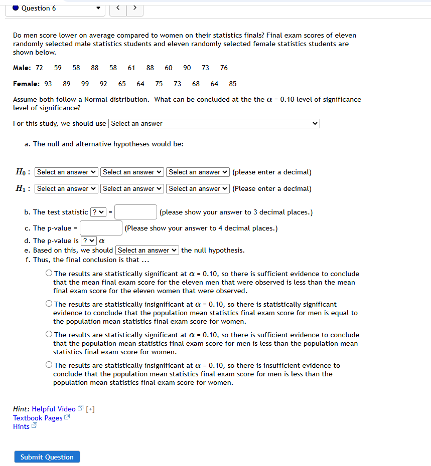 Question & - < > Do men score lower on average