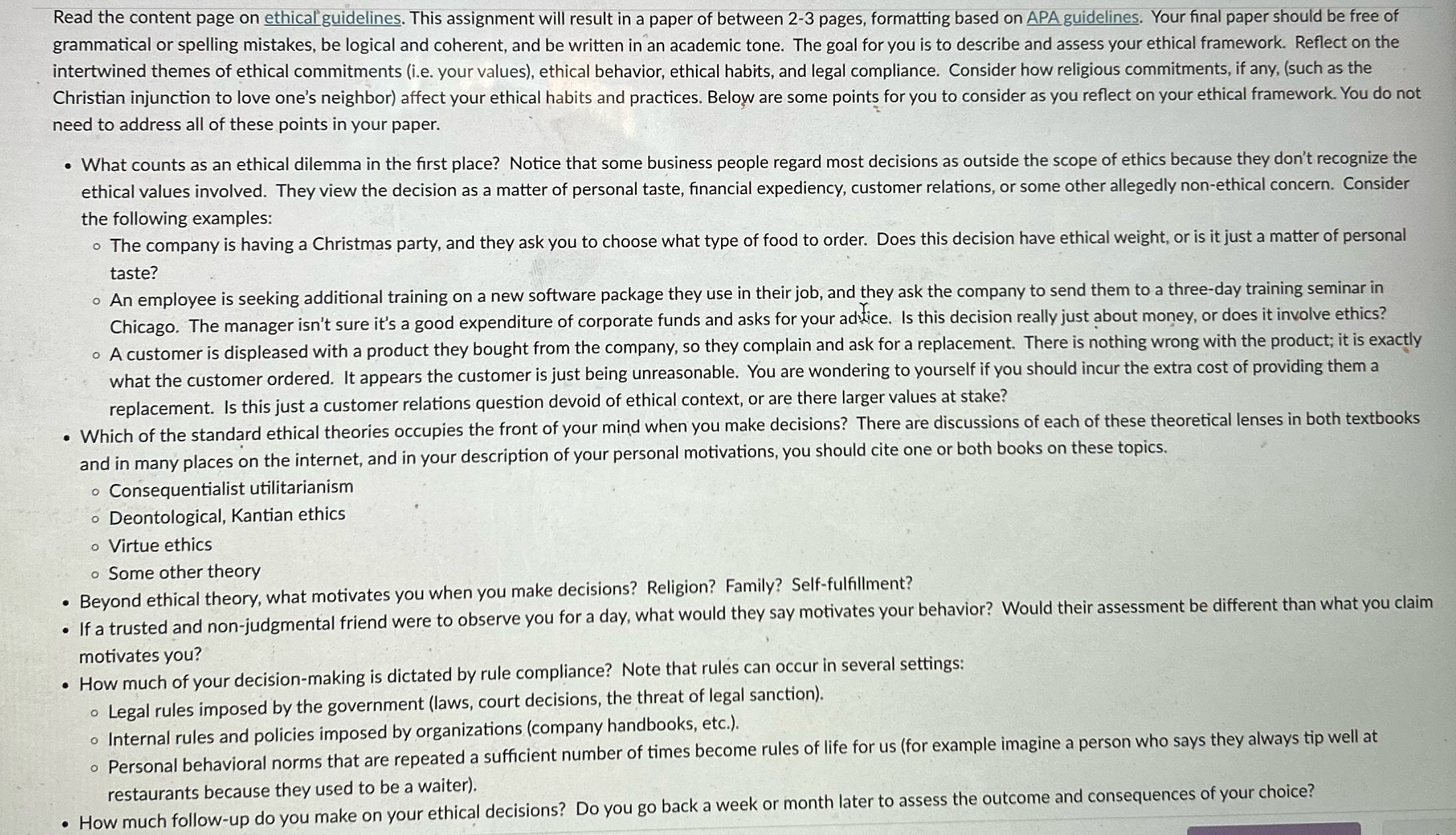 Read the content page on ethical guidelines. This