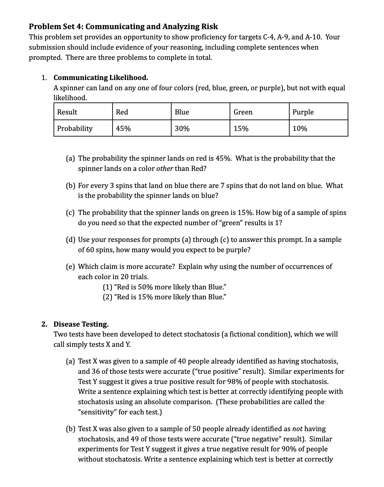 Problem Set 4: Communicating and Analyzing Risk