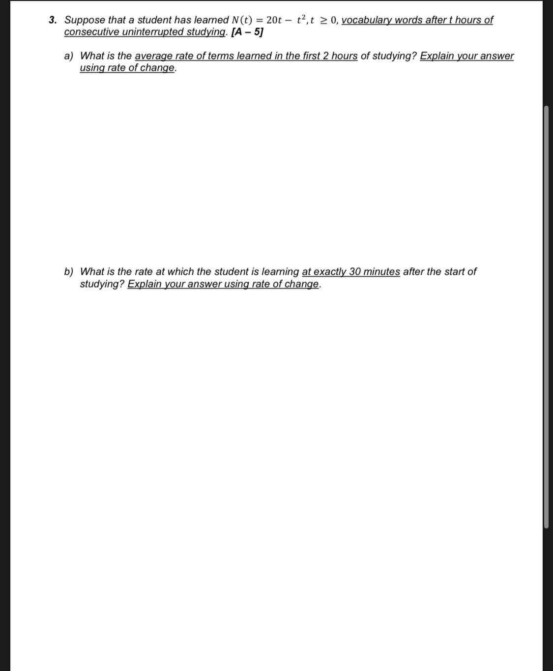3. Suppose that a student has learned N(t) = 20t