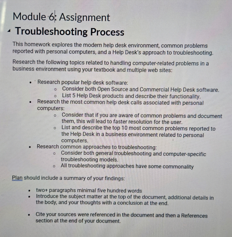Module 6: Assignment Troubleshooting Process This