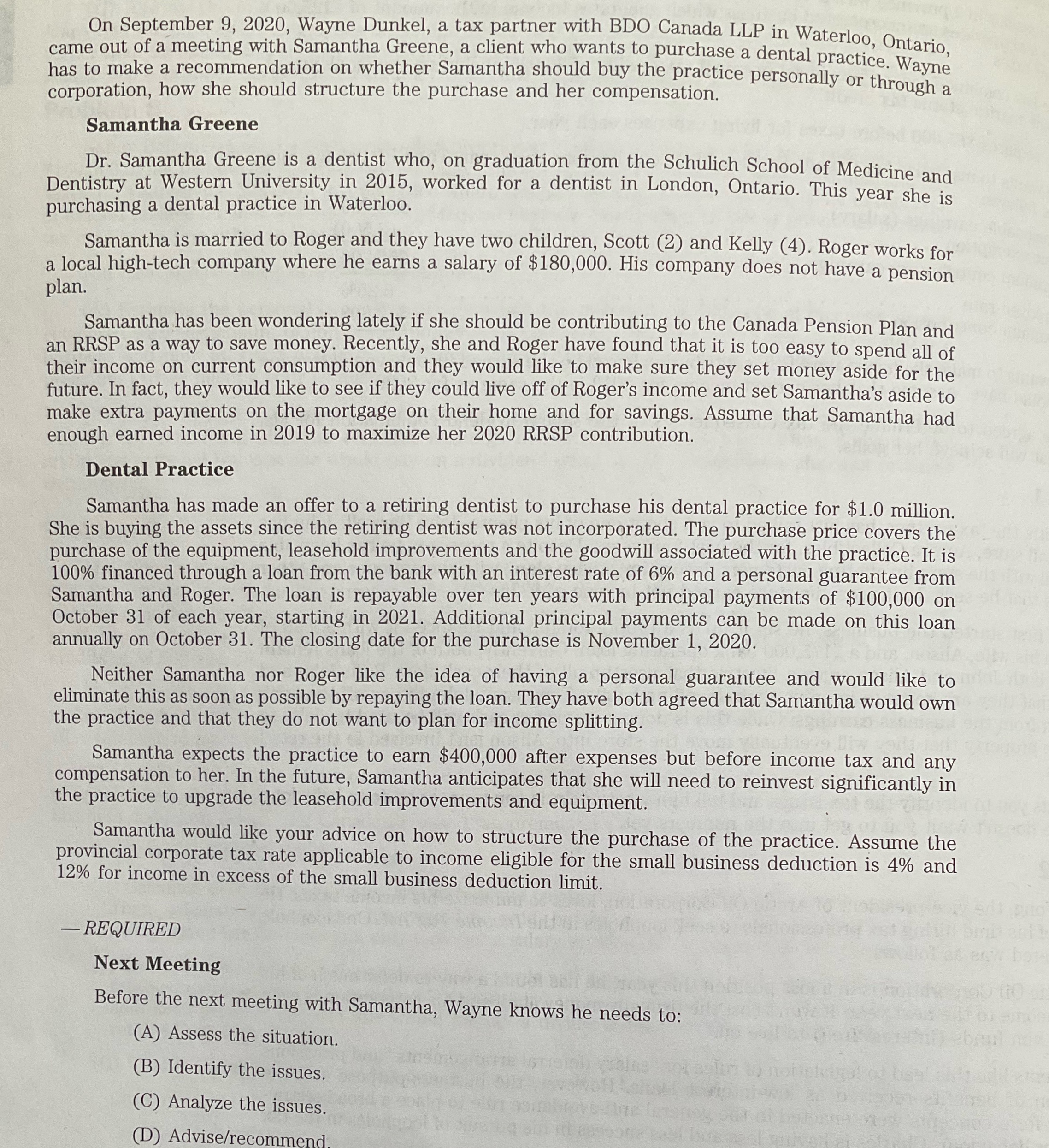 With the case outlined below answer the required