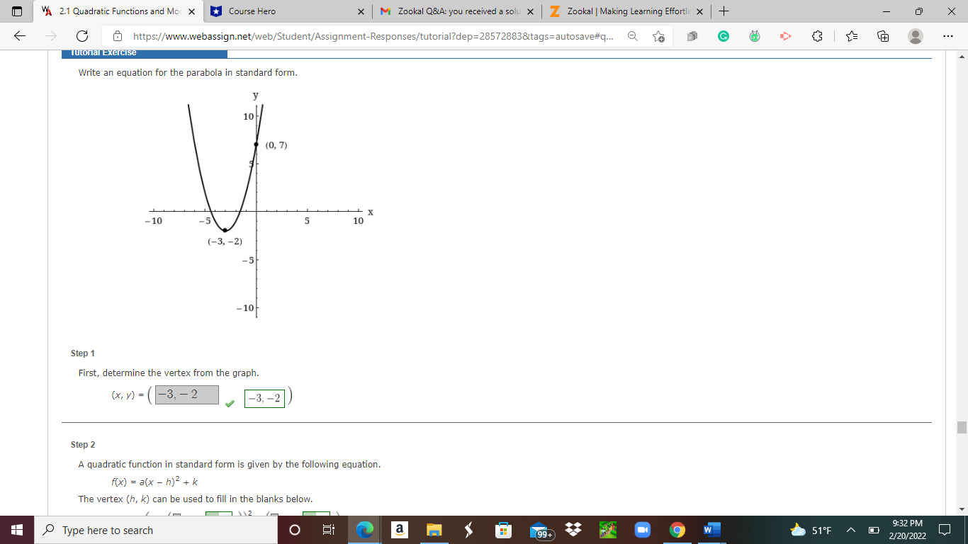 VA 2.1 Quadratic Functions and Moc X * Course
