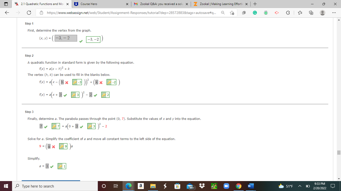 VA 2.1 Quadratic Functions and Moc X * Course