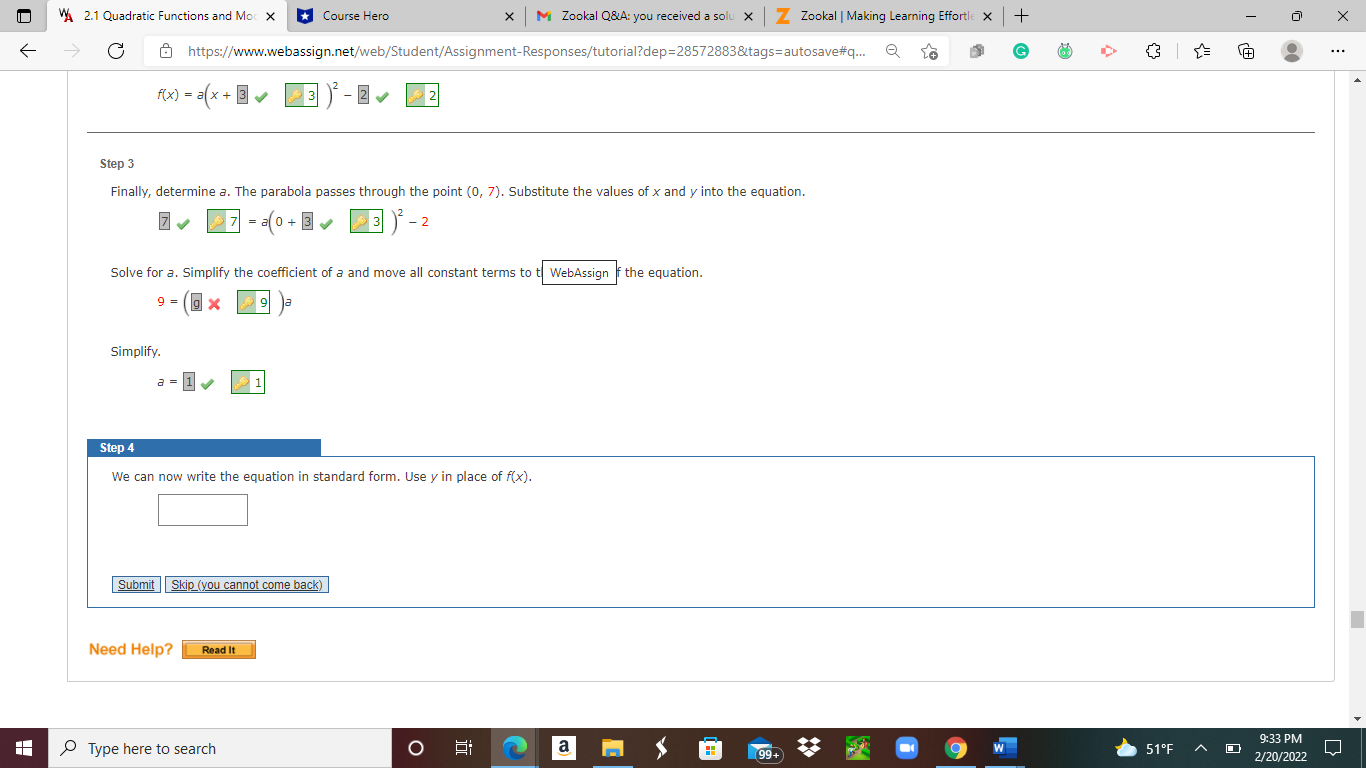 VA 2.1 Quadratic Functions and Moc X * Course