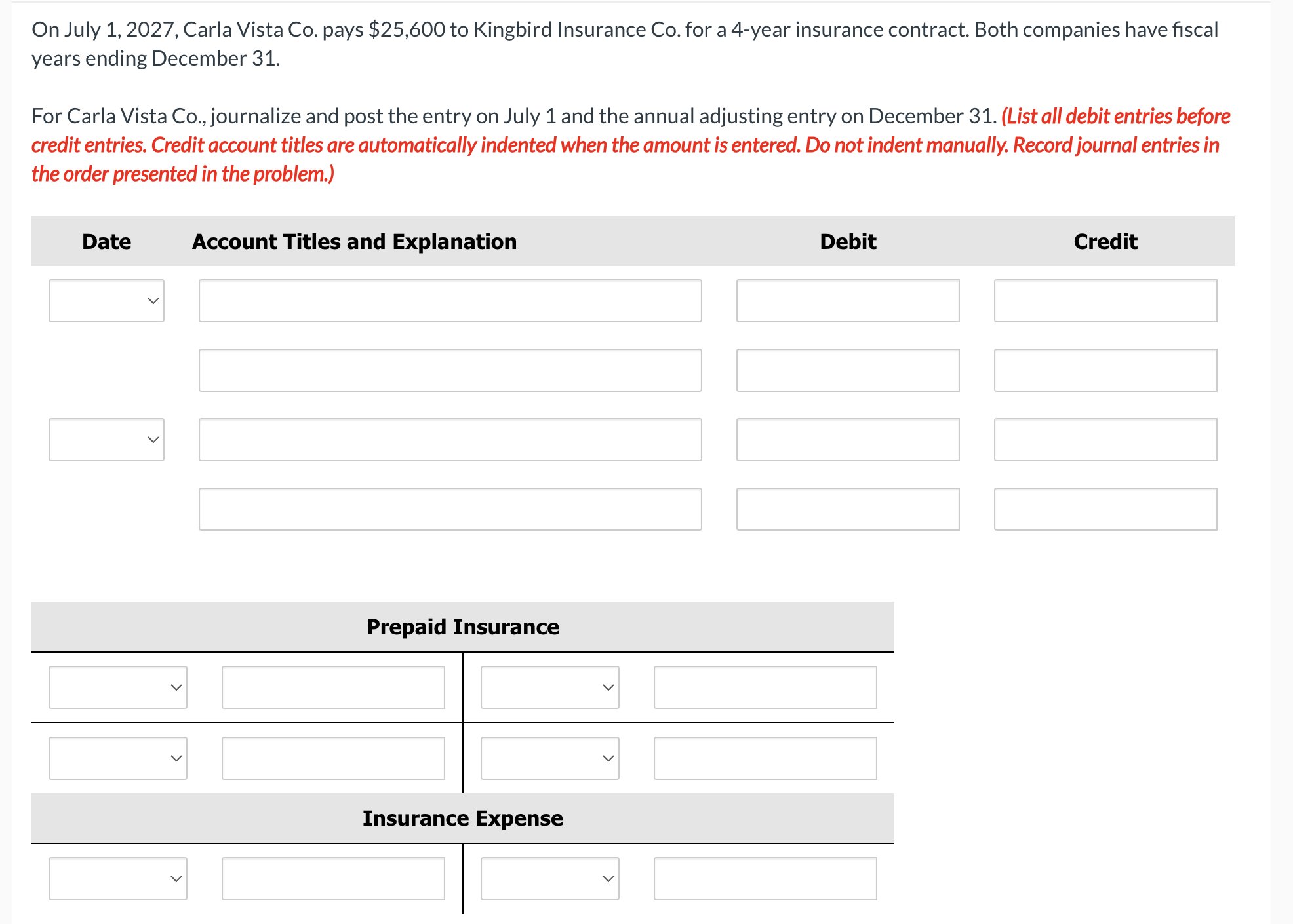 for carla vista company, please journalize and