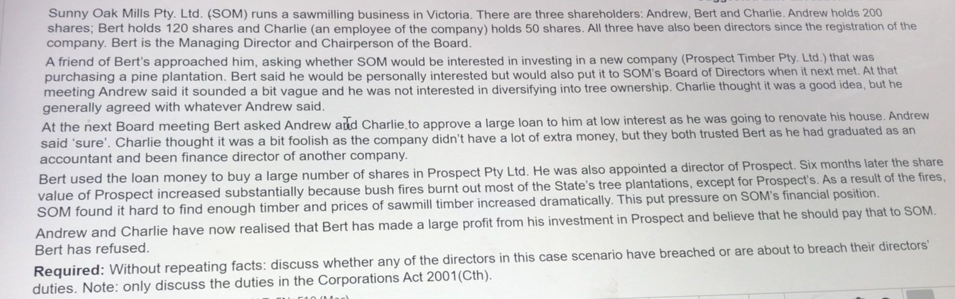 Sunny Oak Mills Pty. Ltd. (SOM) runs a sawmilling