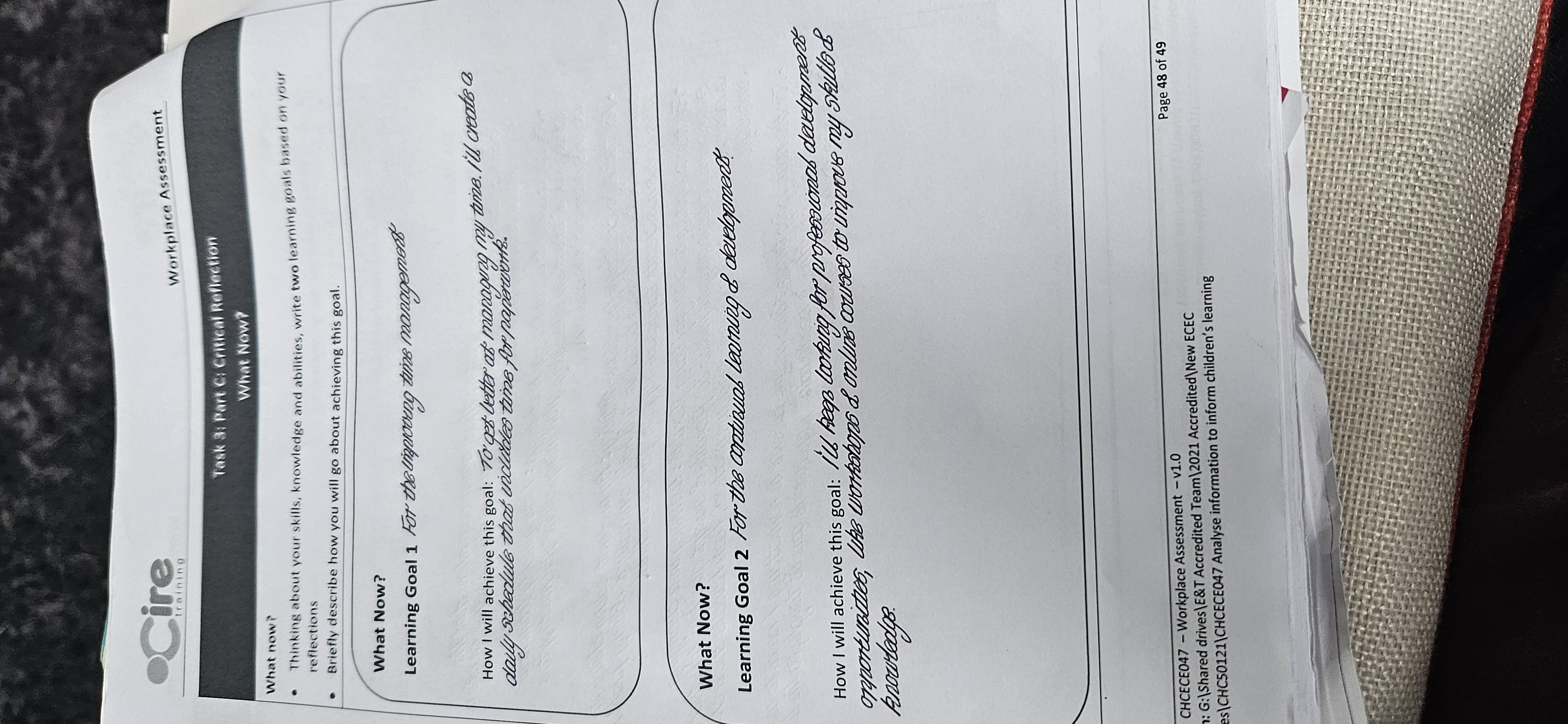.Cire training Workplace Assessment Task 3: Part