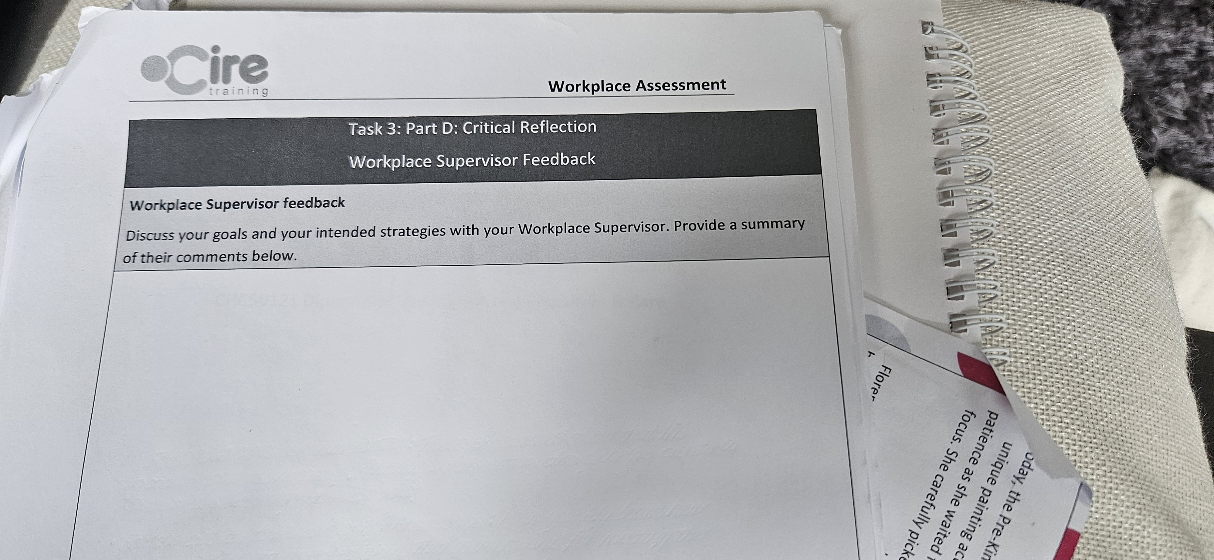 .Cire training Workplace Assessment Task 3: Part