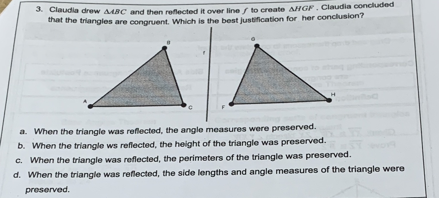 Help 3. Claudia drew AABC and then reflected it