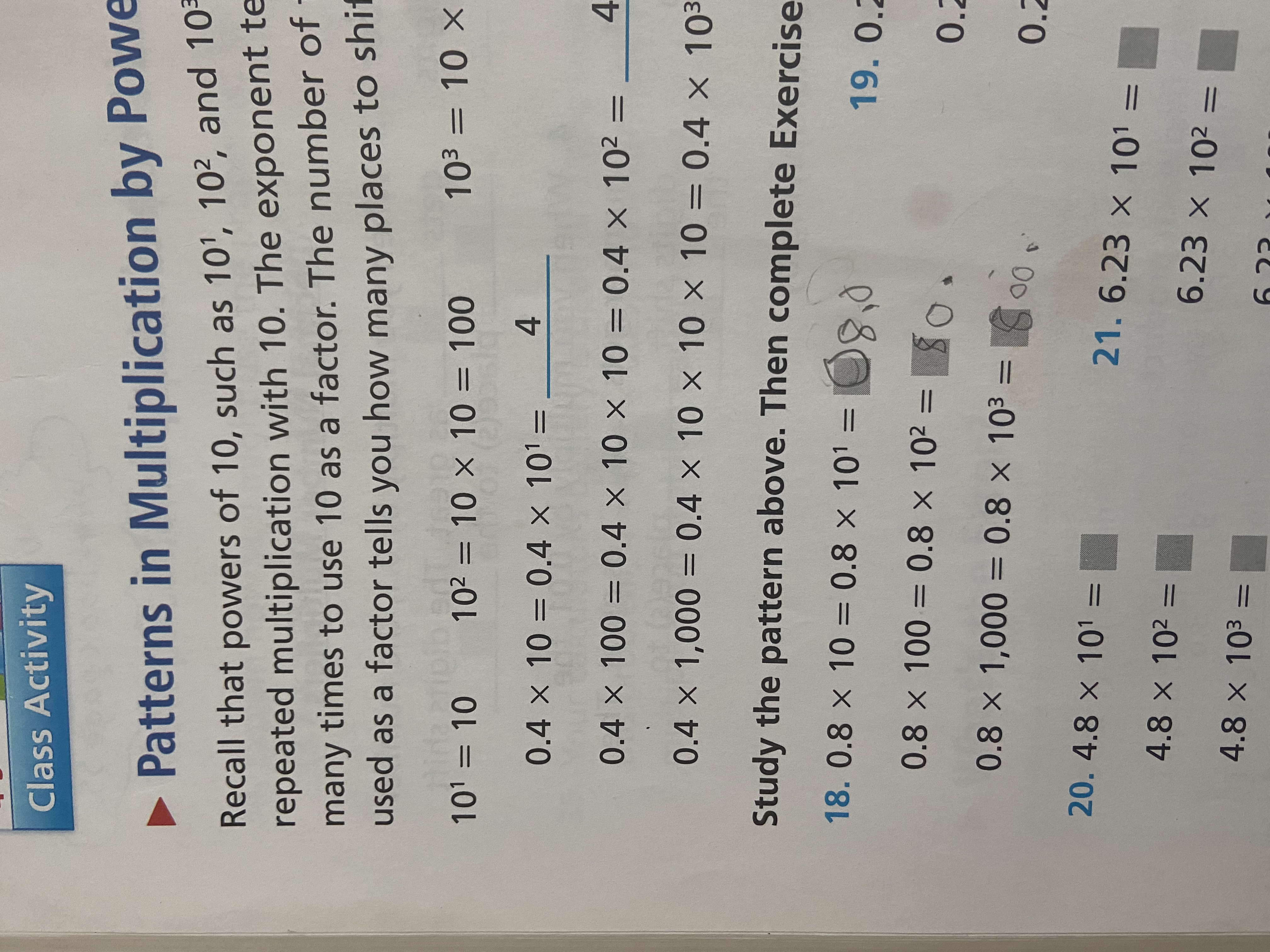 Class Activity Patterns in Multiplication by Powe