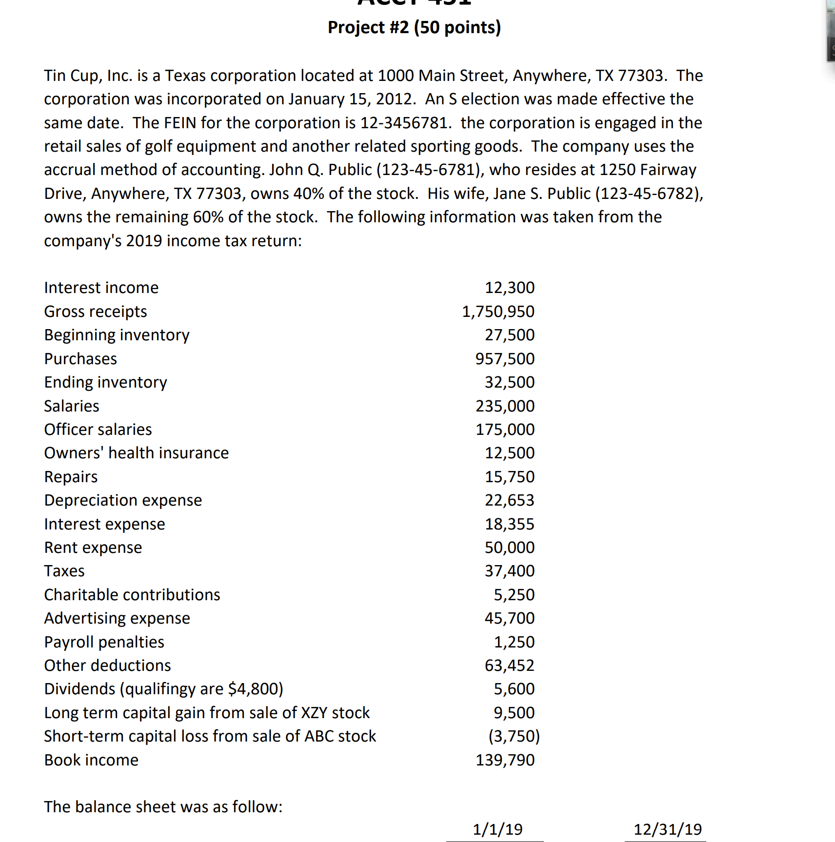 A tax return problem. Using the preceding