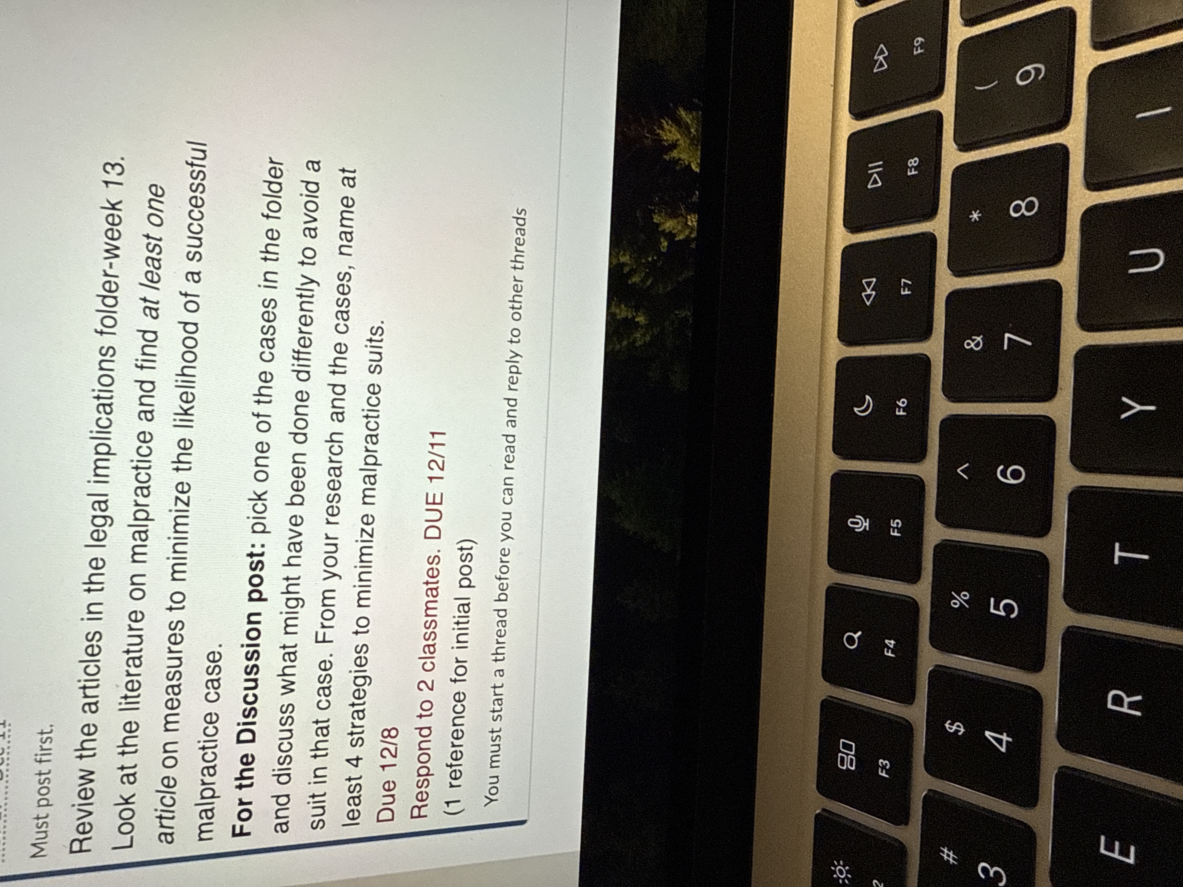 Must post first. Review the articles in the legal