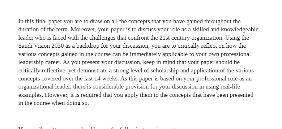 In this final paper you are to draw on all the