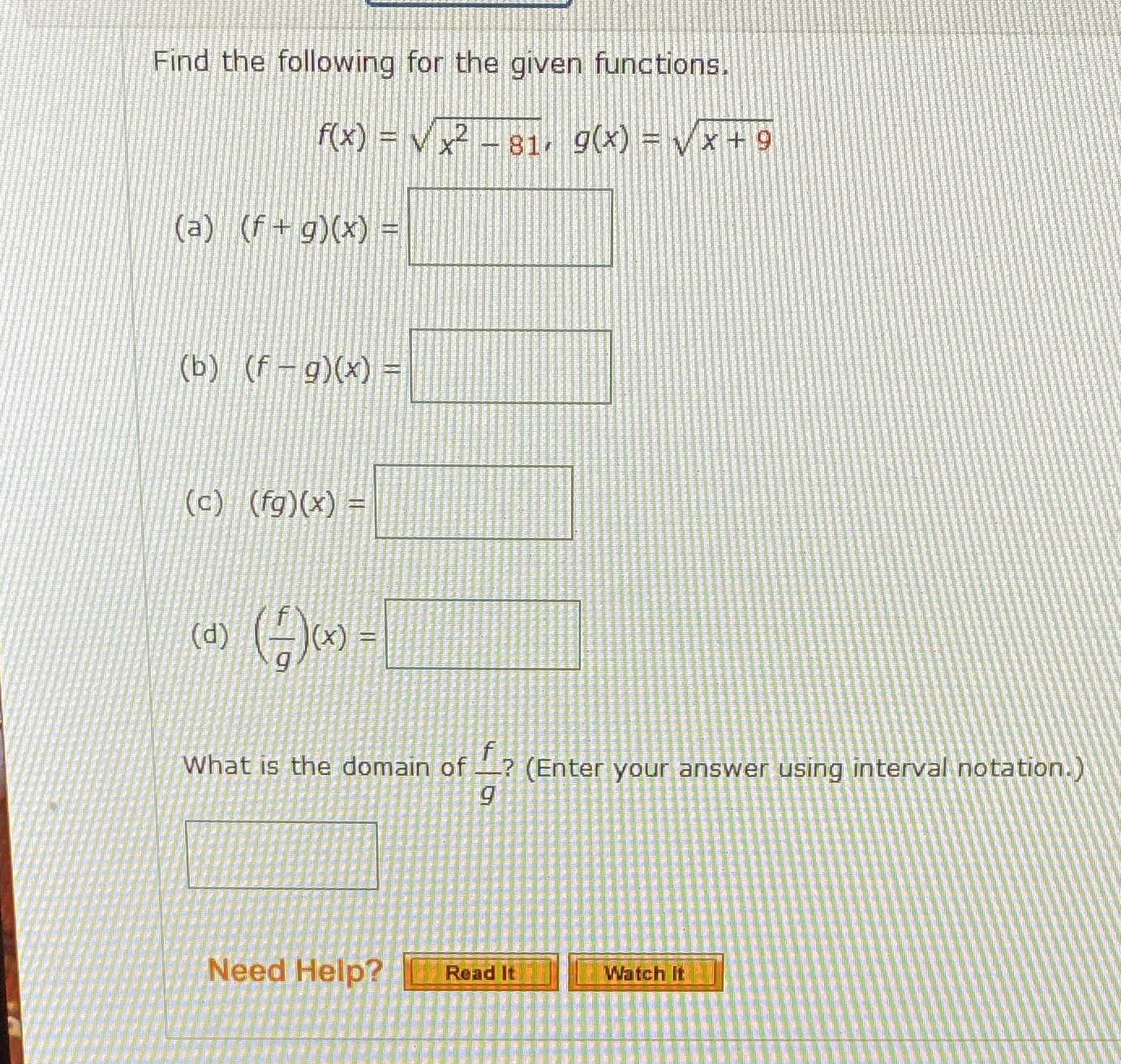 Find the following for the given functions. f(x)