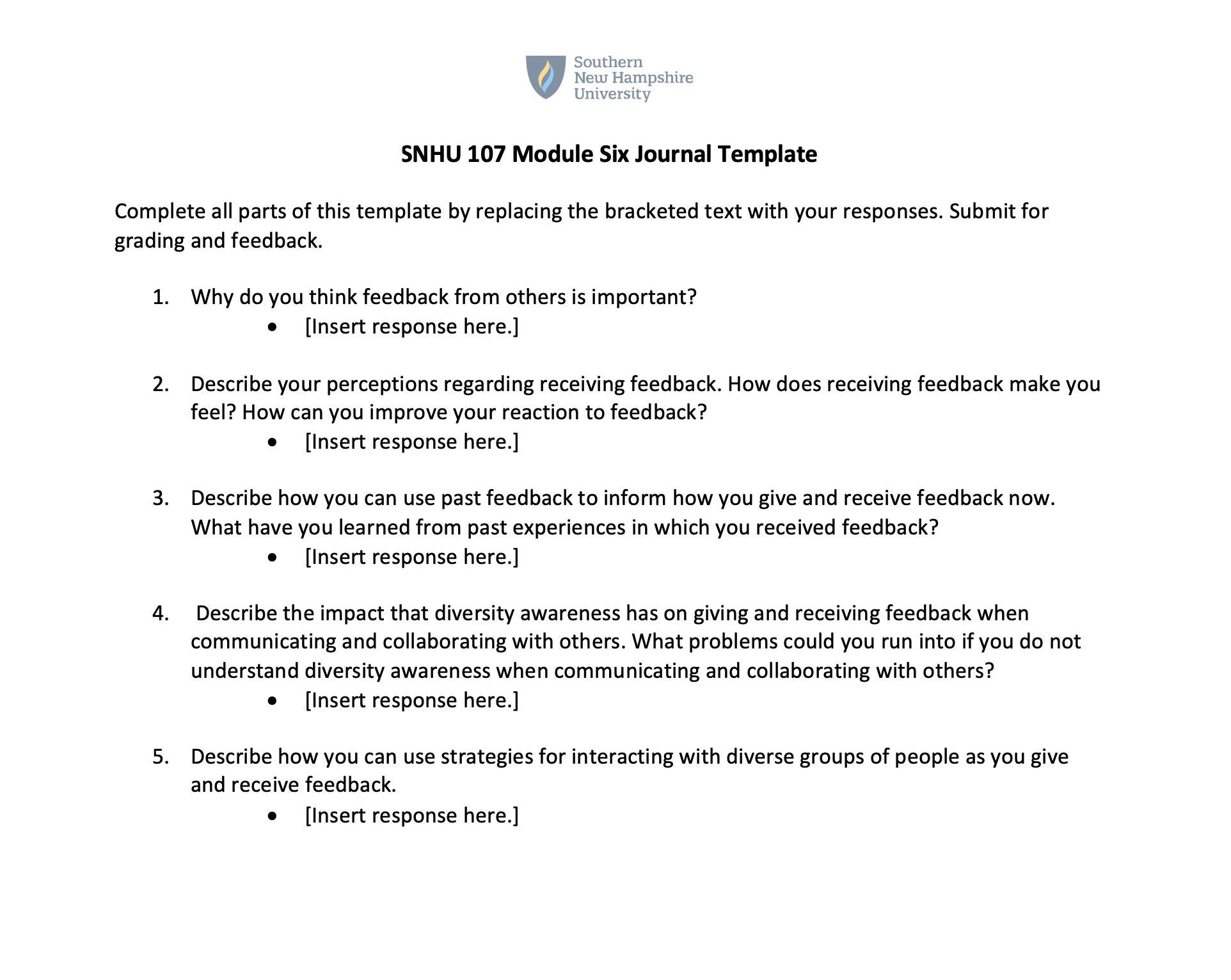 SNHU 107 Module Six Journal Template Complete all