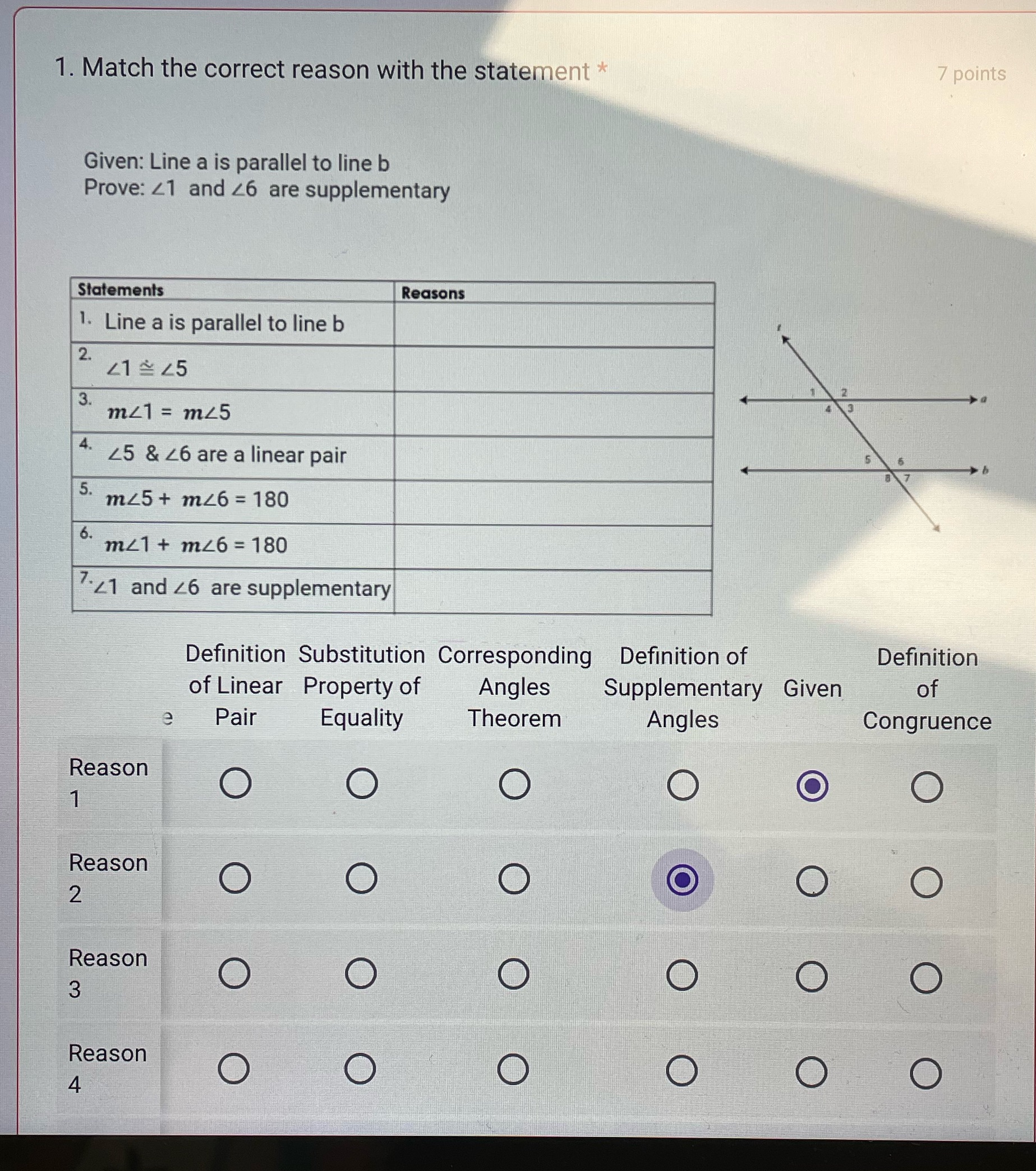 Match the correct reason with the statement 1.