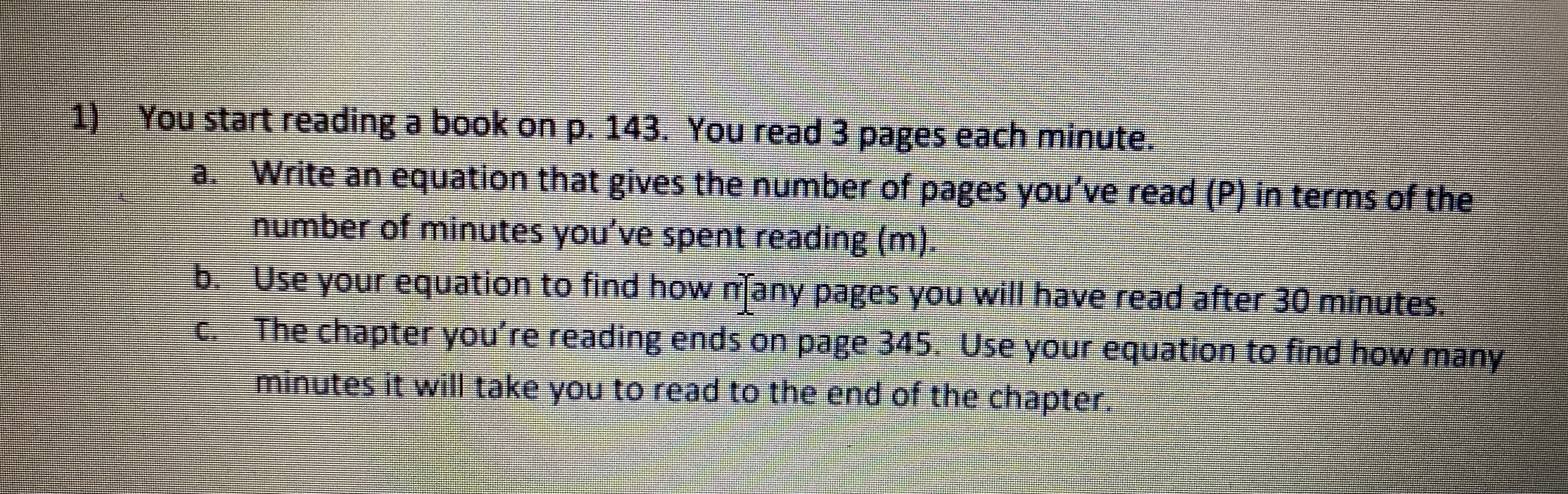 1) You start reading a book on p. 143. You read 3