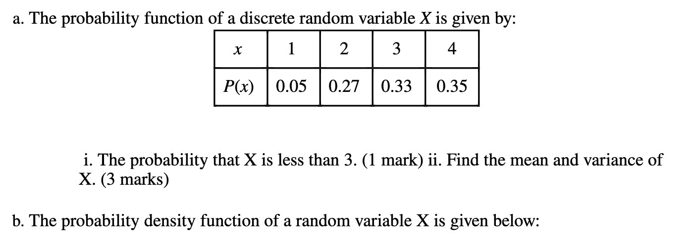 a. The probability function of a discrete random