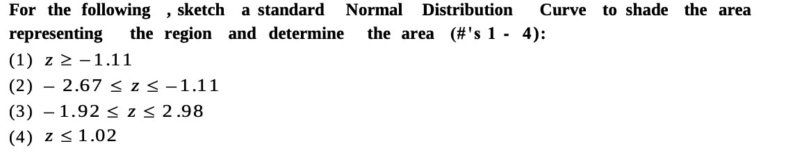 For the following , sketch a standard Normal
