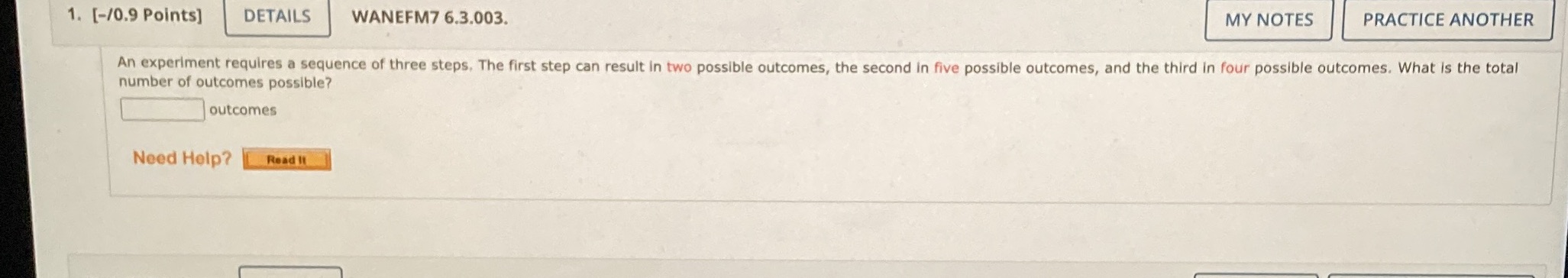 1. [-/0.9 Points] DETAILS WANEFM7 6.3.003. MY