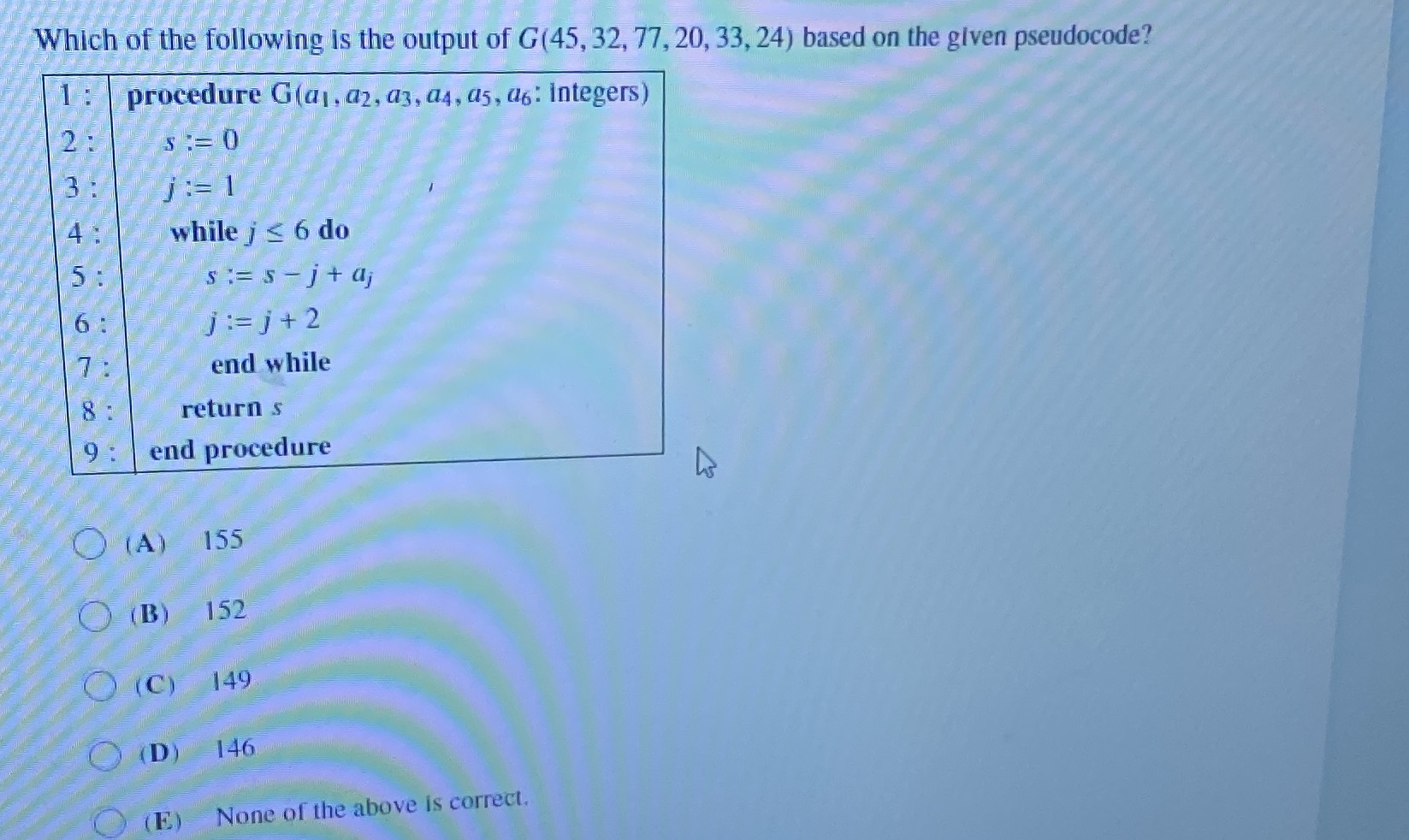 Which of the following is the output of G(45, 32,