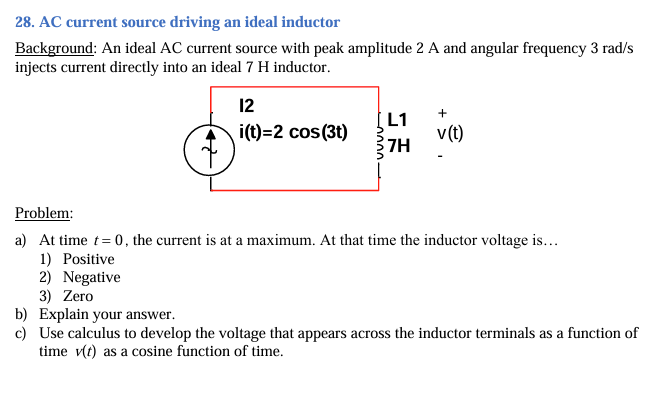 28. AC current source driving an ideal inductor