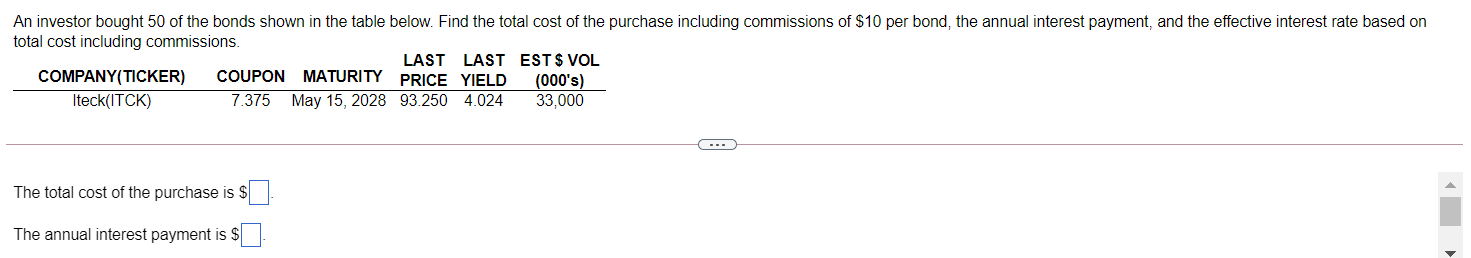 An investor bought 50 of the bonds shown in the