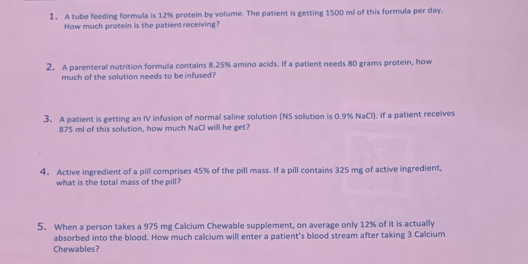 1. A tube feeding formula is 12% protein by