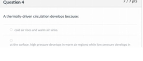 Question 4 717 pli A thermally driven circulation