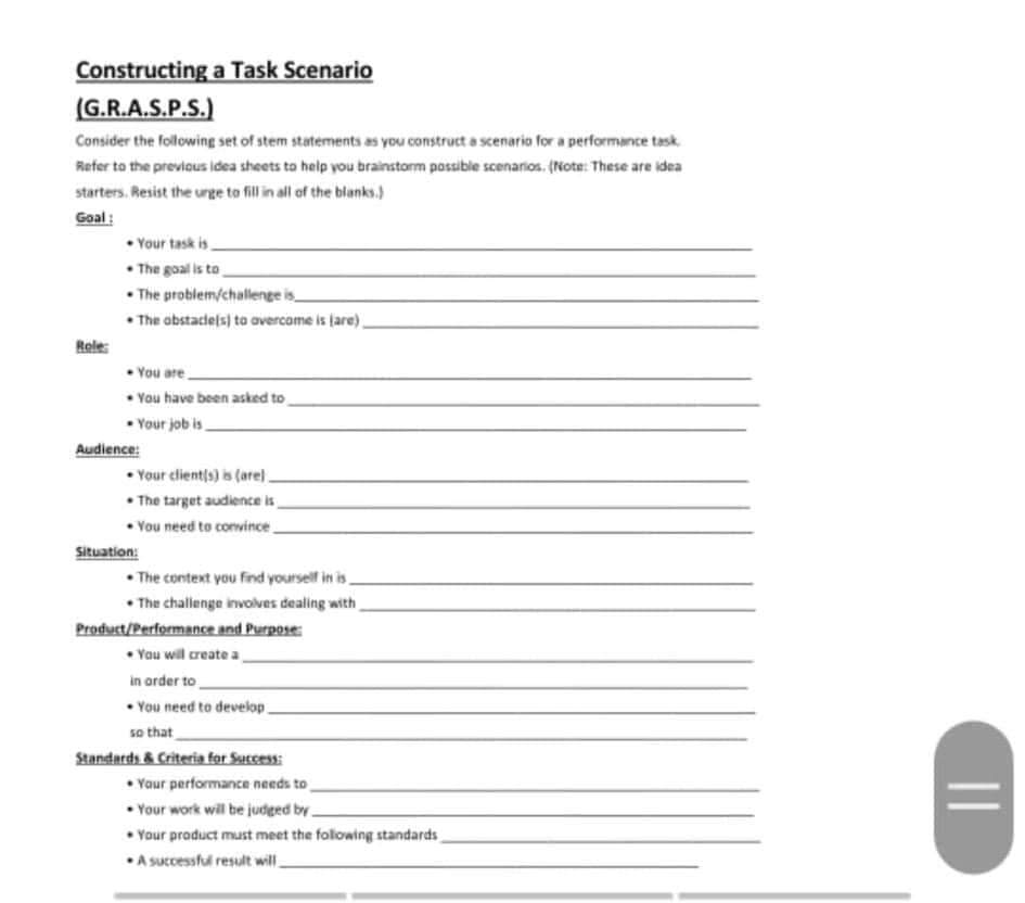 Constructing a Task Scenario (G.R.A.S.P.S.)