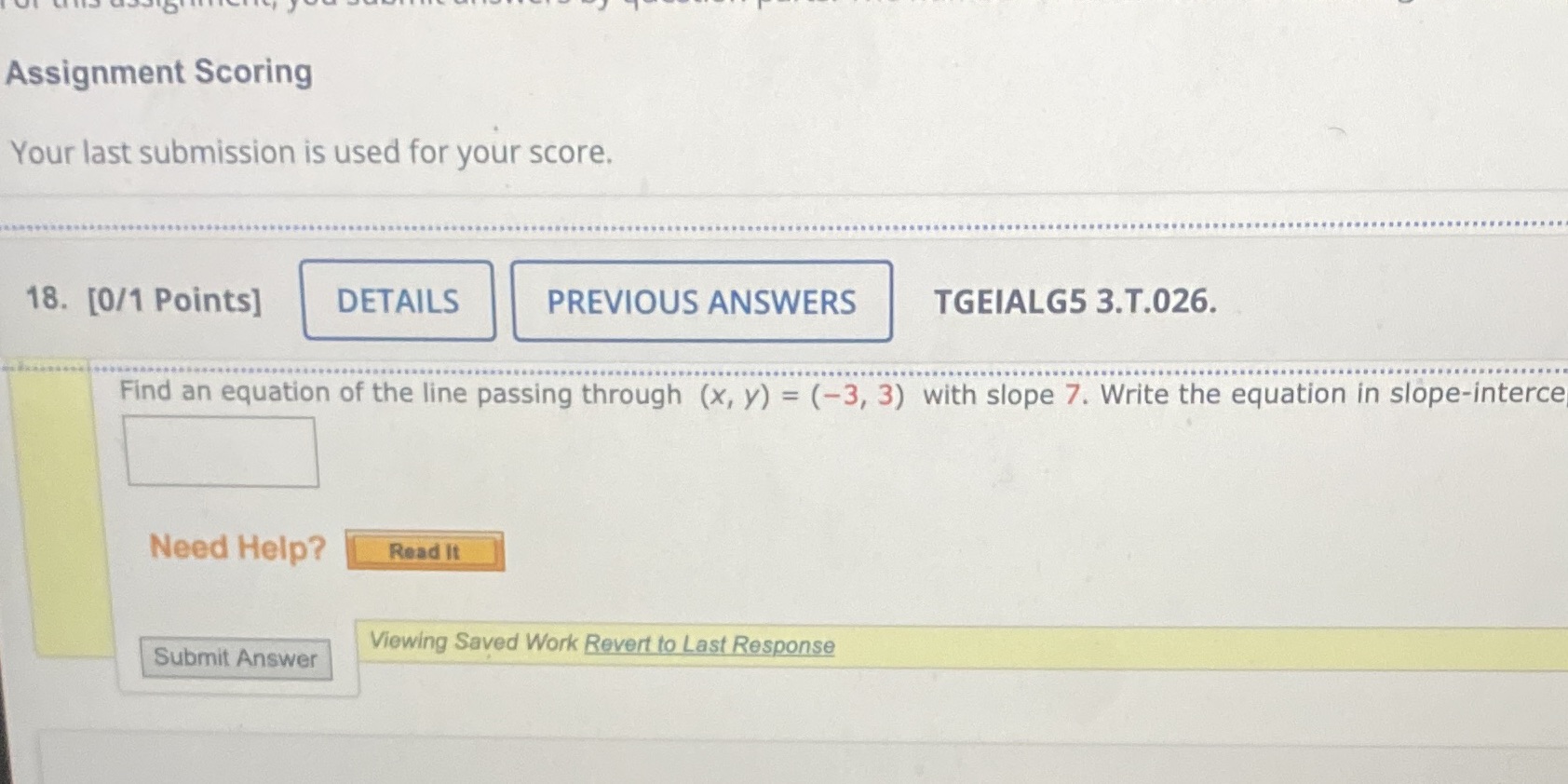 Assignment Scoring Your last submission is used