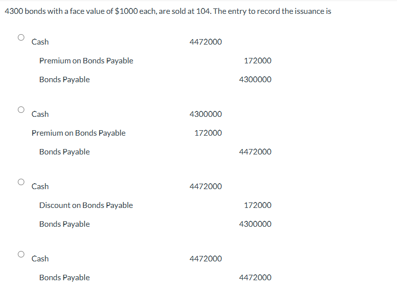 pick one 4300 bonds with a face value of $1000