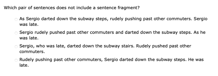 answer Which pair of sentences does not include a