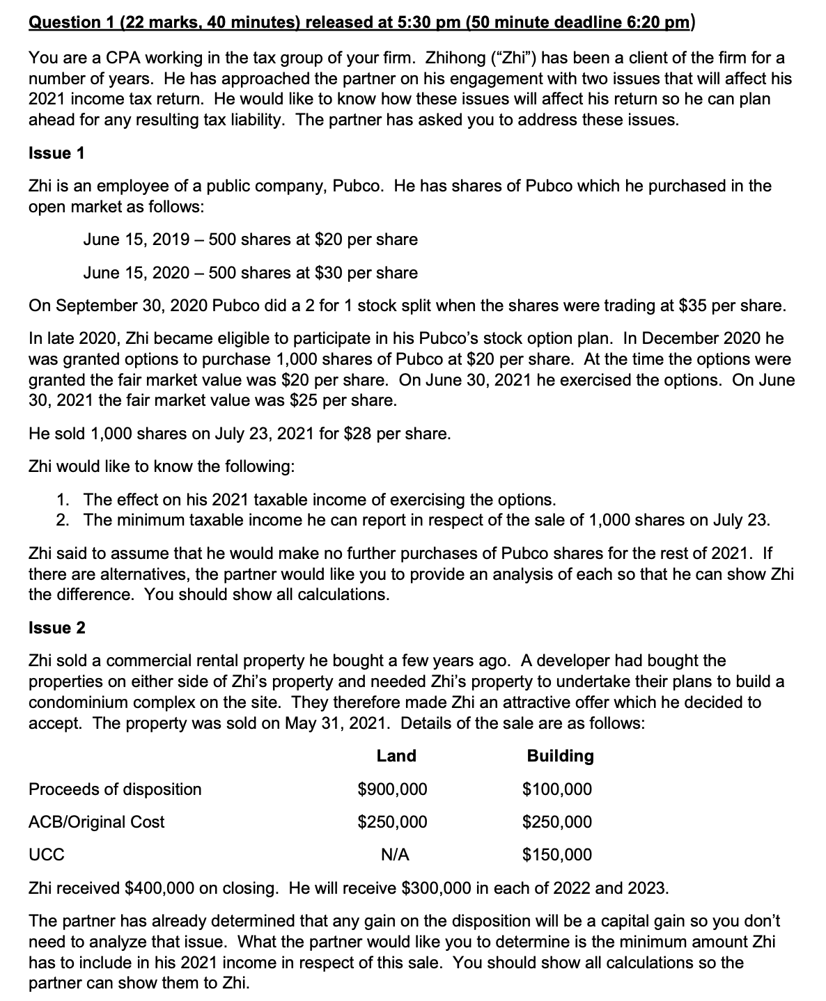 Question 1 (22 marksI 40 minutes) released at