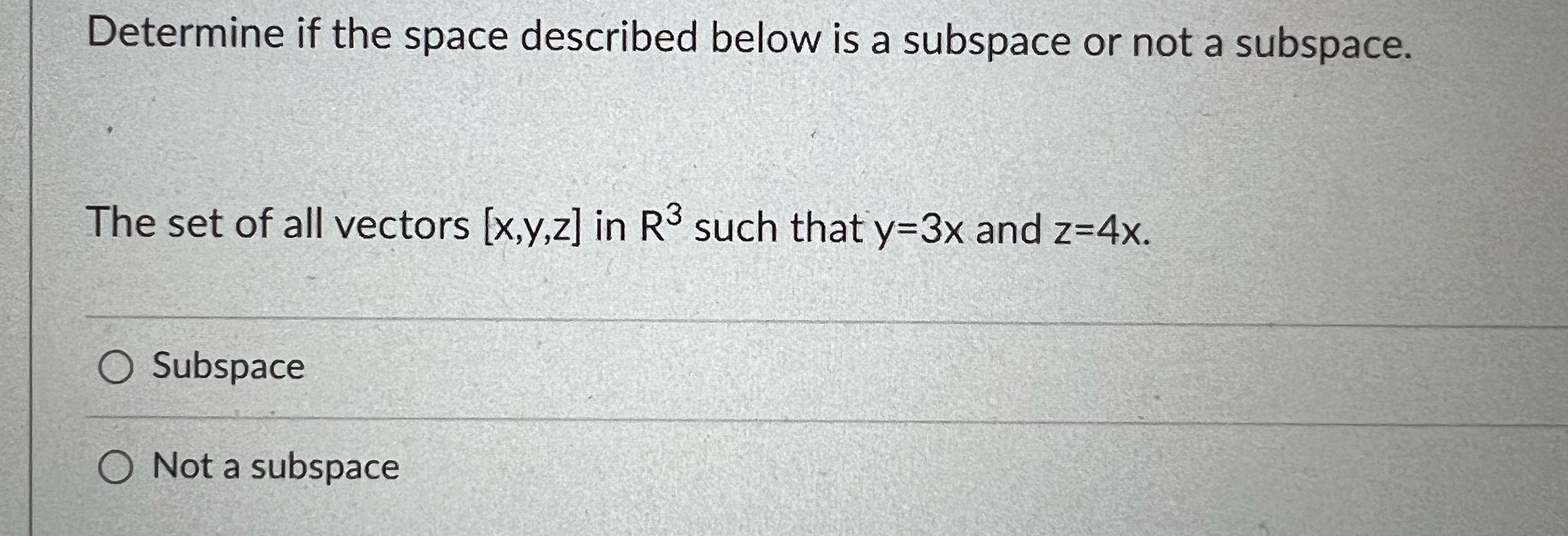 Determine if the space described below is a
