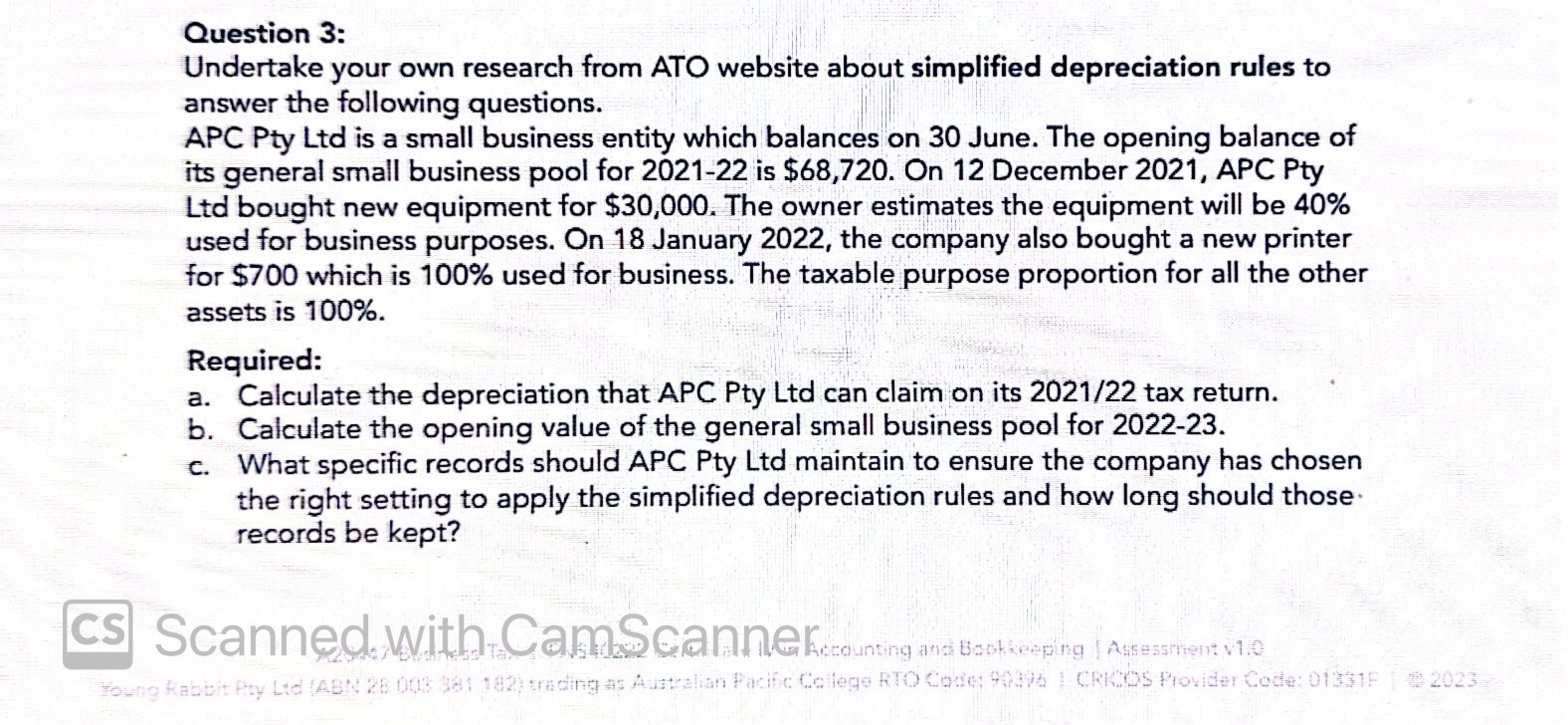 Question 3: Undertake your own research from ATO